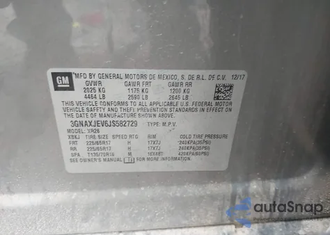 2018 Chevrolet Equinox Lt из США, поврежденный, VIN 3GNAXJEV6JS582729